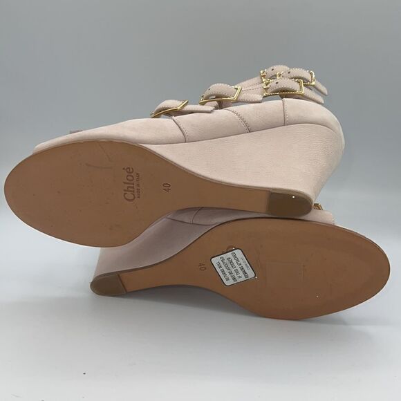 Chloé Buckled Wedge Pink Suede Sandals US 10/ EU 40 - Picture 9 of 11